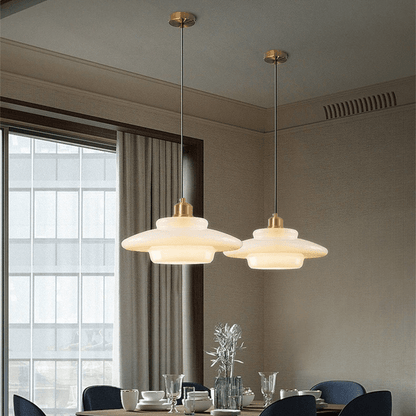 White Glass Pendant Light | Modern Mid Century Ceiling Lamp For Dining Rooms and Hallway Spaces