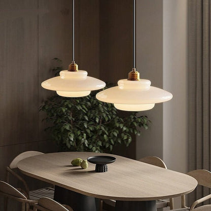 White Glass Pendant Light | Modern Mid Century Ceiling Lamp For Dining Rooms and Hallway Spaces