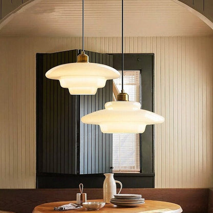 White Glass Pendant Light | Modern Mid Century Ceiling Lamp For Dining Rooms and Hallway Spaces