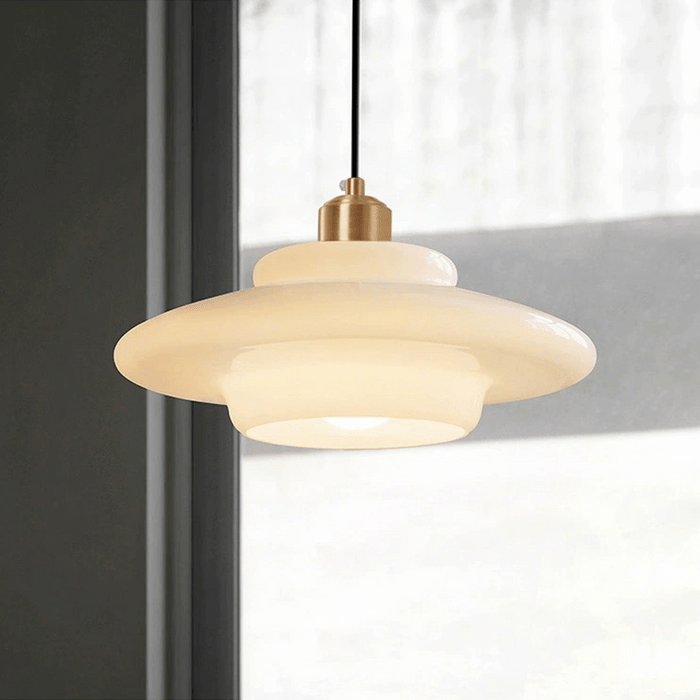 White Glass Pendant Light | Modern Mid Century Ceiling Lamp For Dining Rooms and Hallway Spaces