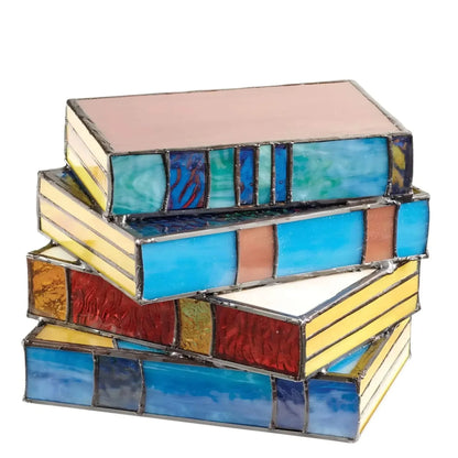 Stained Glass Book Lamp | Handcrafted Folding Art Light For Shelves, Desks and Bedside Tables