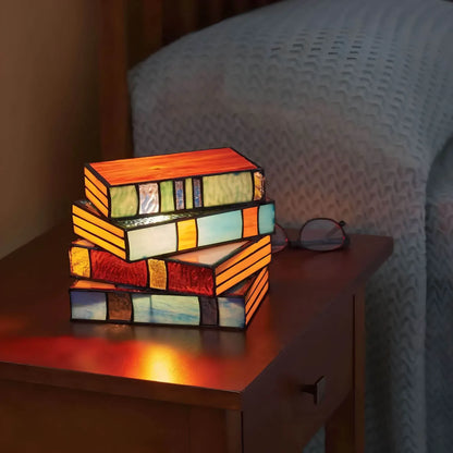 Stained Glass Book Lamp | Handcrafted Folding Art Light For Shelves, Desks and Bedside Tables