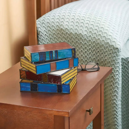 Stained Glass Book Lamp | Handcrafted Folding Art Light For Shelves, Desks and Bedside Tables