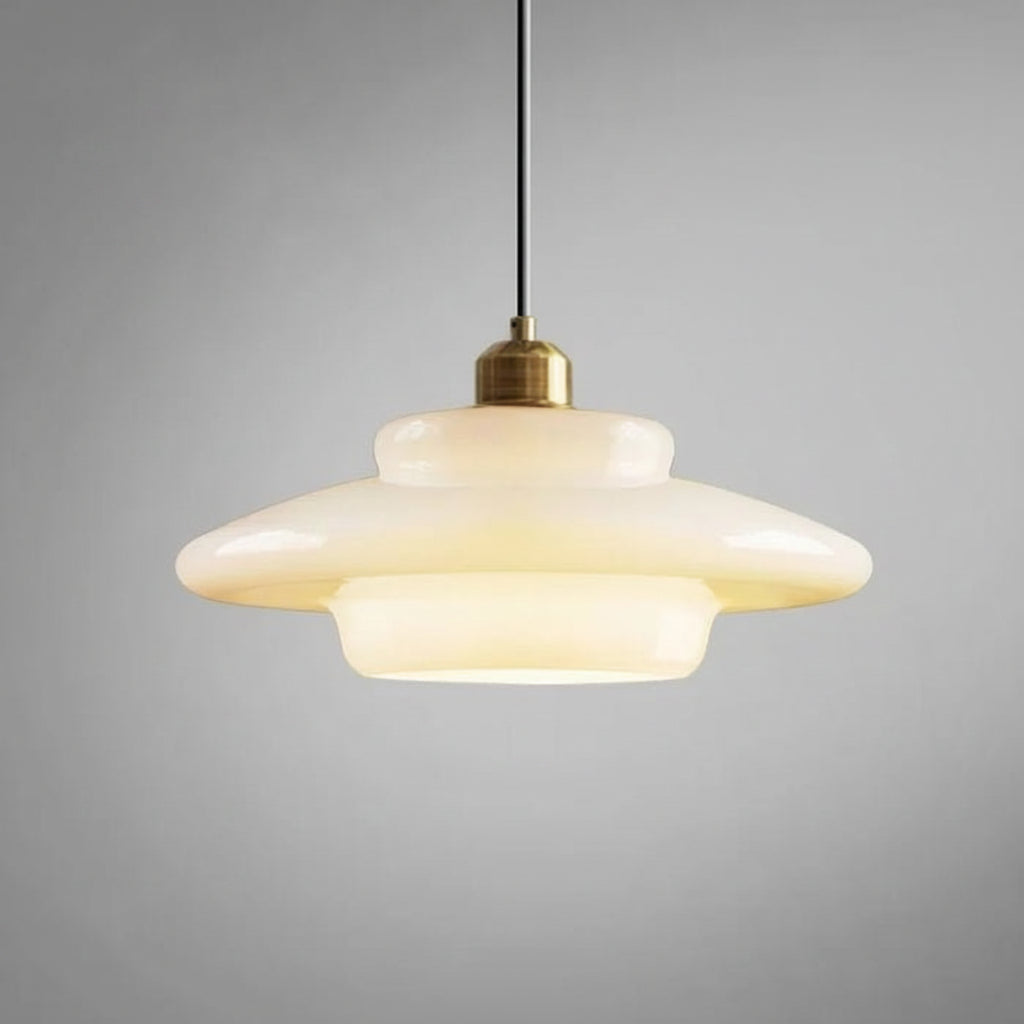 White Glass Pendant Light | Modern Mid Century Ceiling Lamp For Dining Rooms and Hallway Spaces
