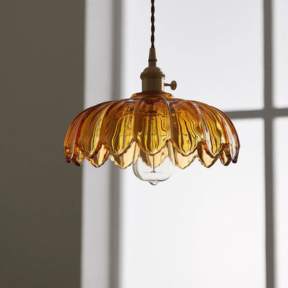Vintage Flower Pendant Lamp | Coloured Glass Hanging Light For Dining Rooms and Kitchen Islands