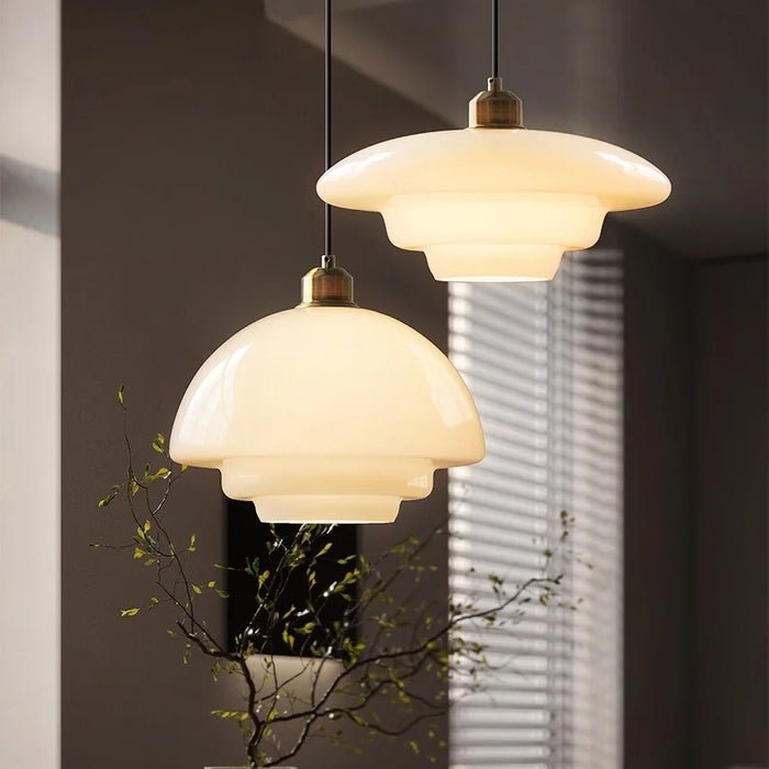White Glass Pendant Light | Modern Mid Century Ceiling Lamp For Dining Rooms and Hallway Spaces