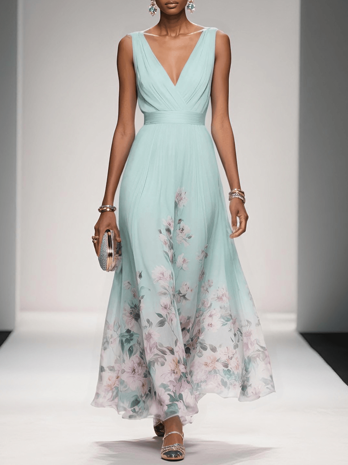 Harper Floral Chiffon Wedding Guest Midi Dress