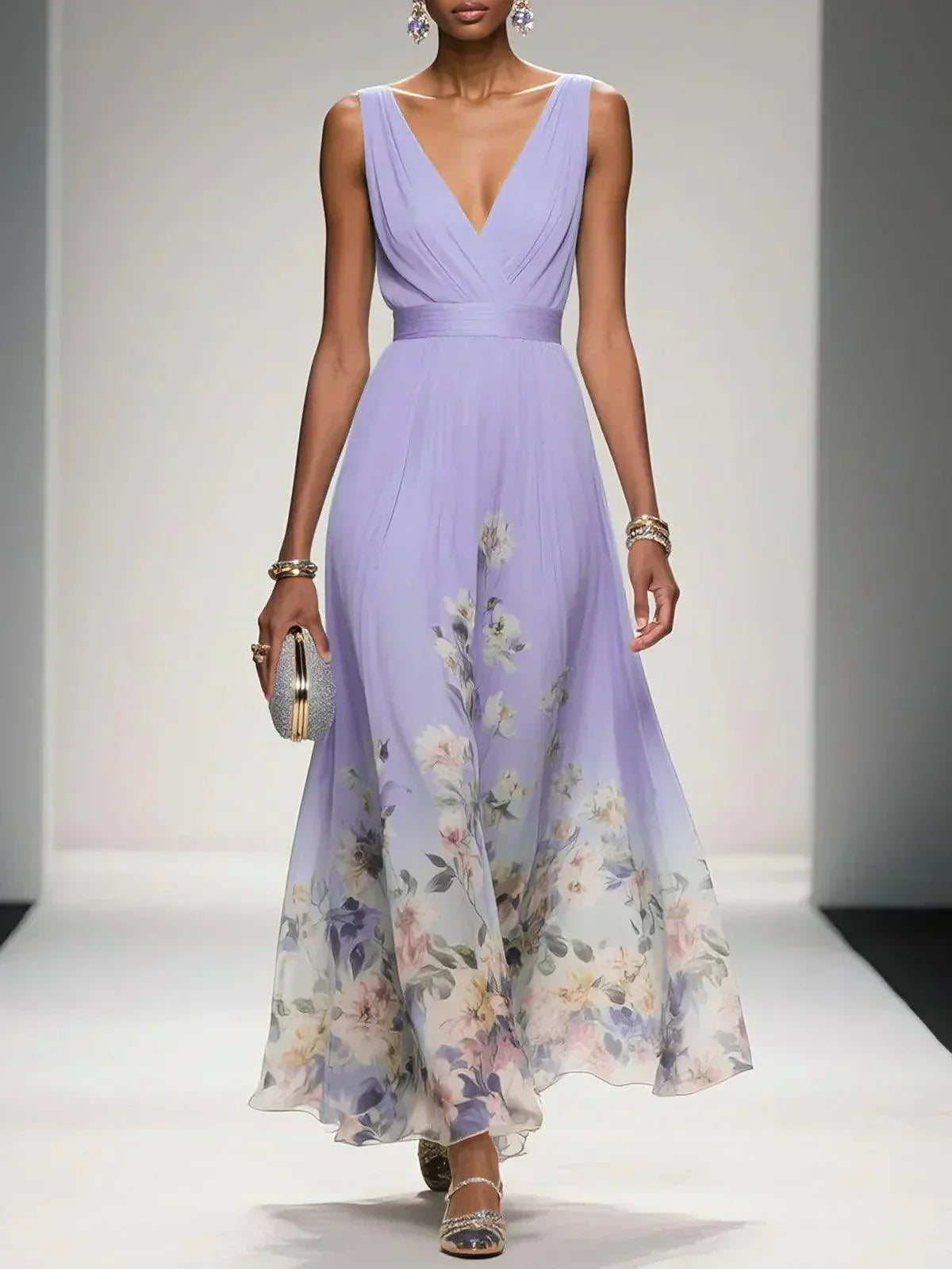 Harper Floral Chiffon Wedding Guest Midi Dress