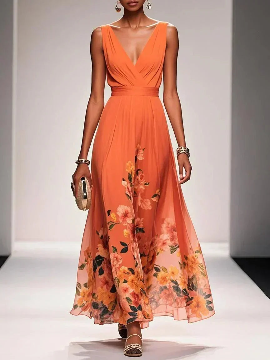 Harper Floral Chiffon Wedding Guest Midi Dress