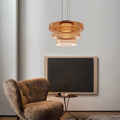 Bauhaus Glass Pendant Light | Modern Layered LED Hanging Lamp In Three Tinted Glass Colours