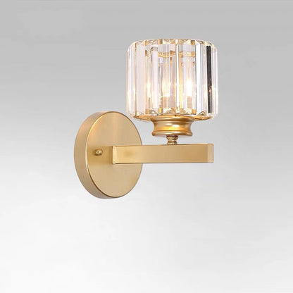 Crystal Wall Light | Modern Glass And Iron Sconce In Black or Gold, In Round or Square Form