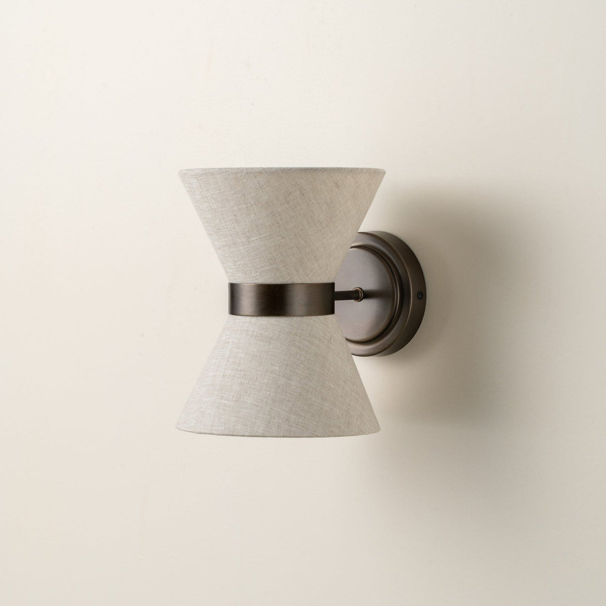 Bronze and Linen Wall Light | Classic Modern Sconce With A Natural Woven Linen Fabric Shade