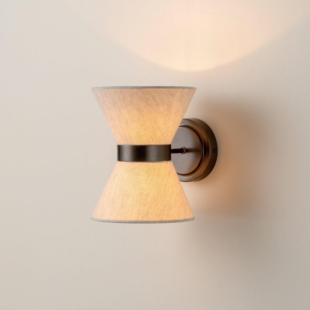 Bronze and Linen Wall Light | Classic Modern Sconce With A Natural Woven Linen Fabric Shade