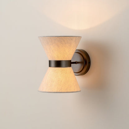 Bronze and Linen Wall Light | Classic Modern Sconce With A Natural Woven Linen Fabric Shade
