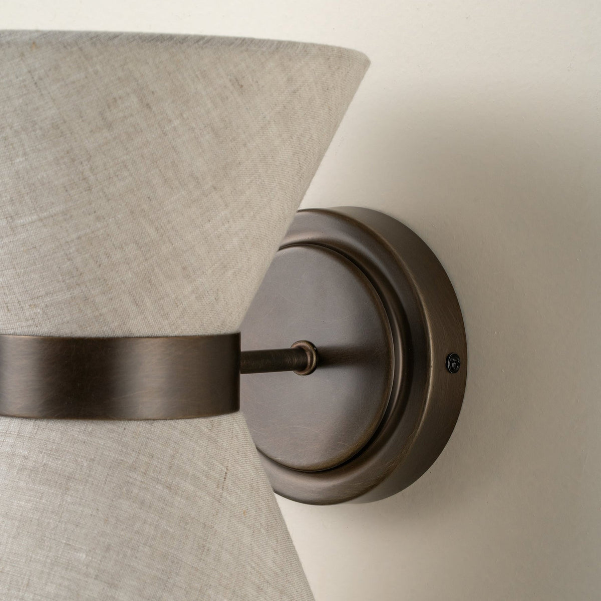 Bronze and Linen Wall Light | Classic Modern Sconce With A Natural Woven Linen Fabric Shade