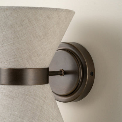 Bronze and Linen Wall Light | Classic Modern Sconce With A Natural Woven Linen Fabric Shade