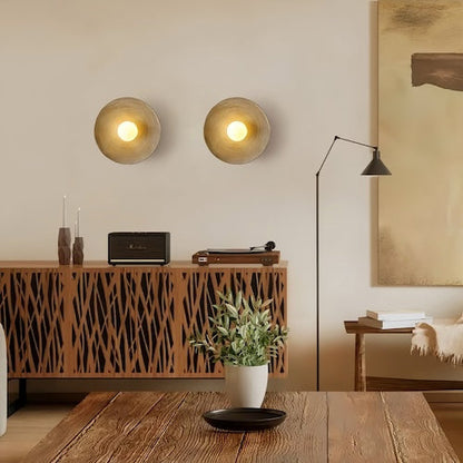 Rustic Wood Wall Sconce | Handcrafted LED Wall Light With A Wood Texture Circular Disc Form
