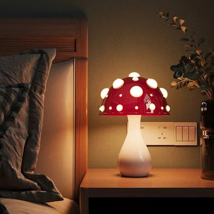 LED Mushroom Table Lamp | Modern Amanita Inspired Light For Bedsides, Desks and Bookshelves