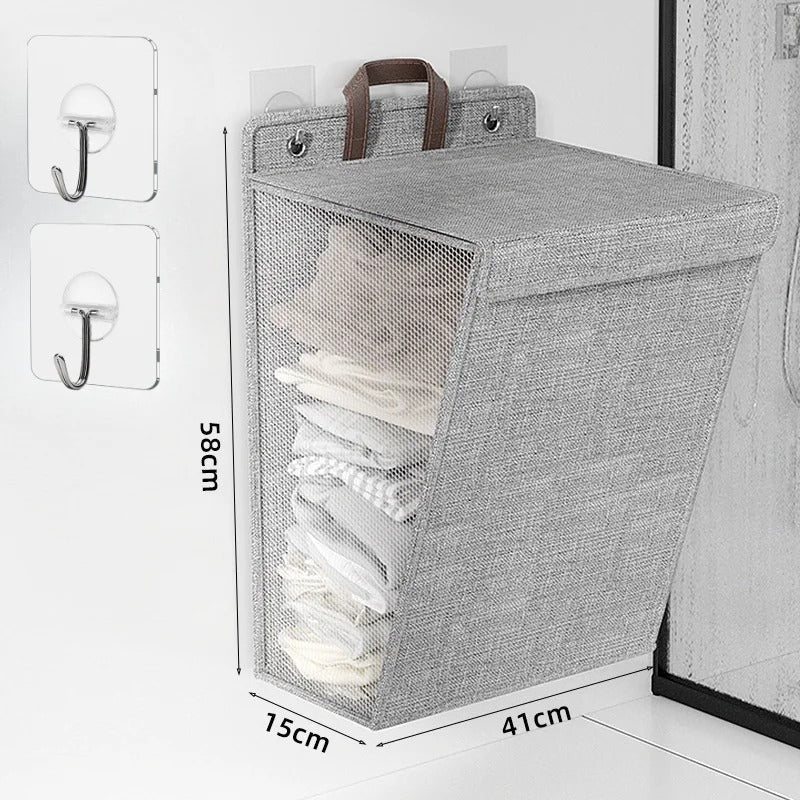 Wallnest Wall Mounted Laundry Basket | Foldable Adhesive Hamper For Small Bathrooms and Bedrooms