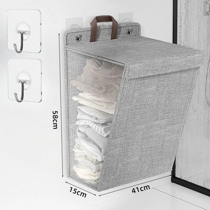 Wallnest Wall Mounted Laundry Basket | Foldable Adhesive Hamper For Small Bathrooms and Bedrooms