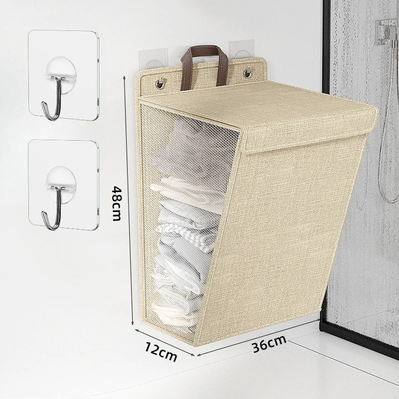 Wallnest Wall Mounted Laundry Basket | Foldable Adhesive Hamper For Small Bathrooms and Bedrooms