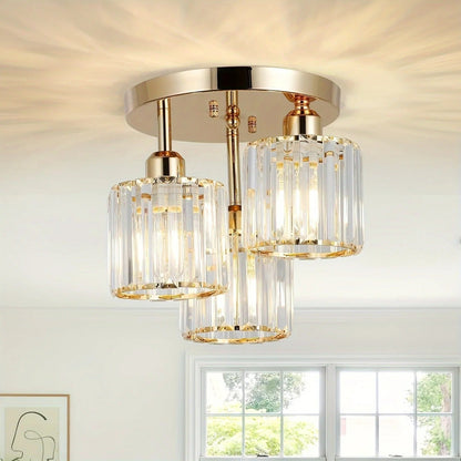 Gold Luxury Crystal Ceiling Light | 3 Light Semi Flush Mount For Bedrooms and Hallway Ceilings