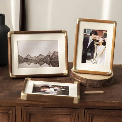 Brambury Tabletop Photo Frame | Vintage Wood and Brass Picture Frame For Shelves and Desks