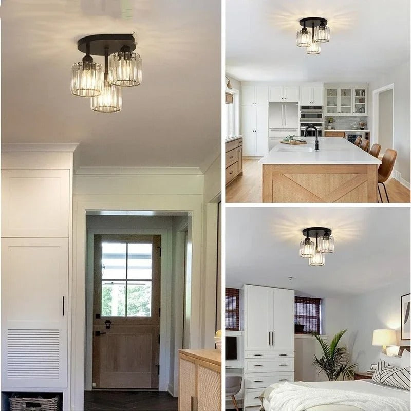 Gold Luxury Crystal Ceiling Light | 3 Light Semi Flush Mount For Bedrooms and Hallway Ceilings