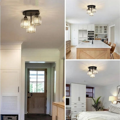 Gold Luxury Crystal Ceiling Light | 3 Light Semi Flush Mount For Bedrooms and Hallway Ceilings
