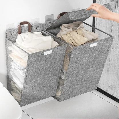 Wallnest Wall Mounted Laundry Basket | Foldable Adhesive Hamper For Small Bathrooms and Bedrooms