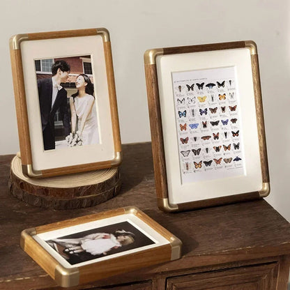 Brambury Tabletop Photo Frame | Vintage Wood and Brass Picture Frame For Shelves and Desks