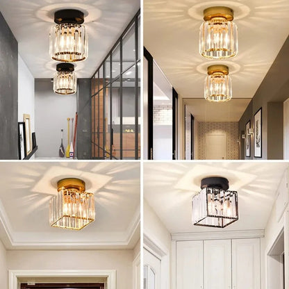 Crystal Ceiling Light | Elegant Corridor and Aisle Lamp In Round or Square Crystal Designs