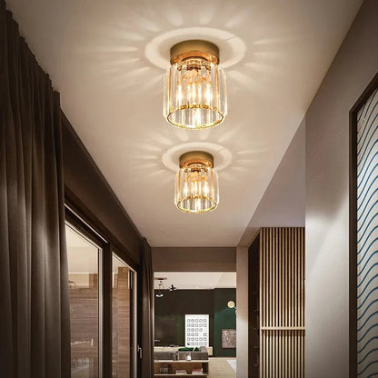 Crystal Ceiling Light | Elegant Corridor and Aisle Lamp In Round or Square Crystal Designs
