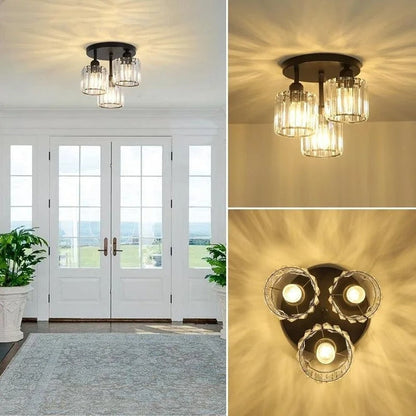 Gold Luxury Crystal Ceiling Light | 3 Light Semi Flush Mount For Bedrooms and Hallway Ceilings