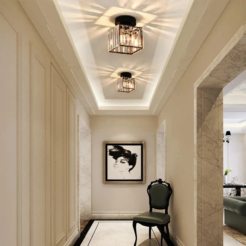 Crystal Ceiling Light | Elegant Corridor and Aisle Lamp In Round or Square Crystal Designs