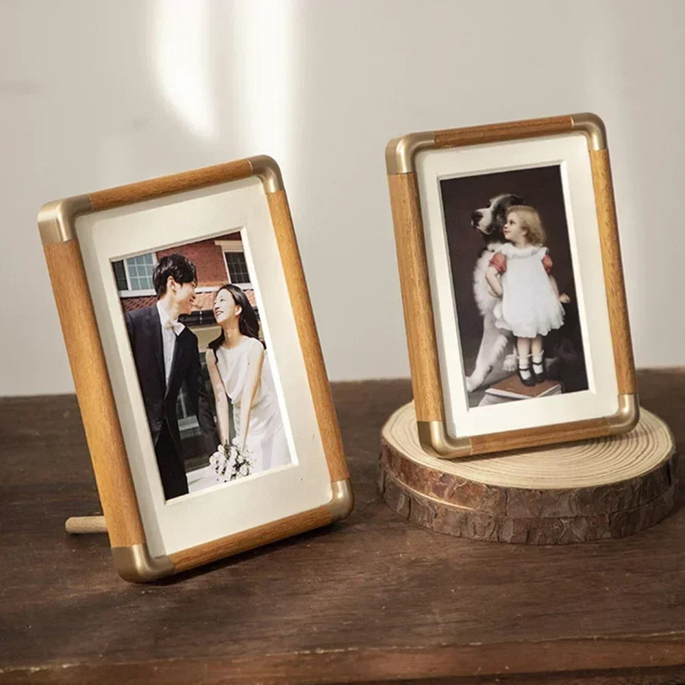 Brambury Tabletop Photo Frame | Vintage Wood and Brass Picture Frame For Shelves and Desks