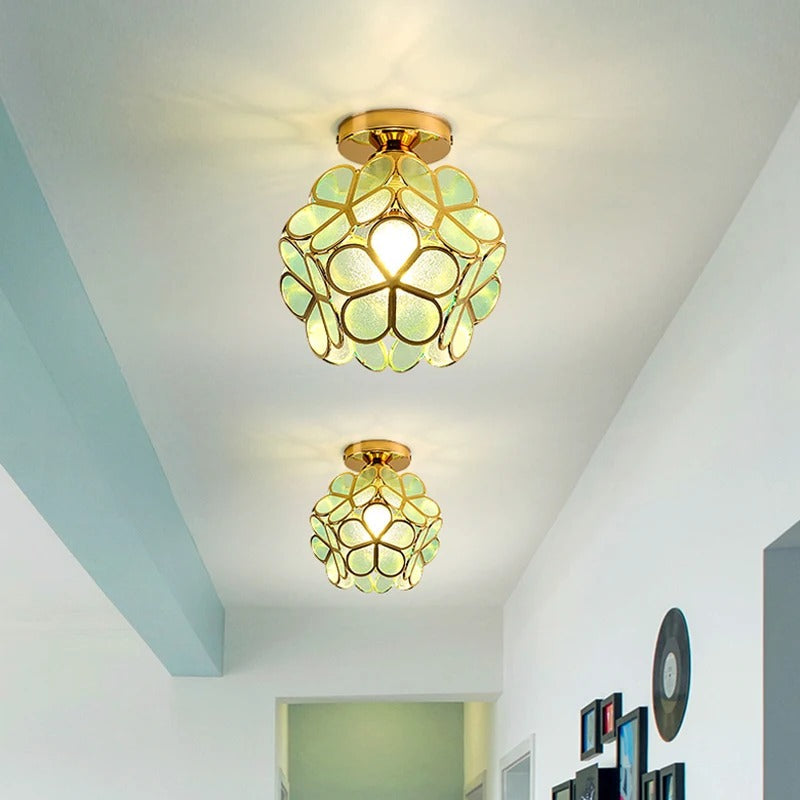 Nordic Petal Aisle Ceiling Lamp | Elegant Corridor and Bedroom Light In Three Glass Colours
