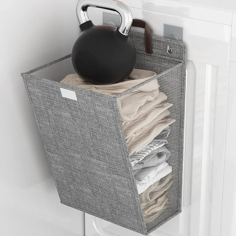 Wallnest Wall Mounted Laundry Basket | Foldable Adhesive Hamper For Small Bathrooms and Bedrooms