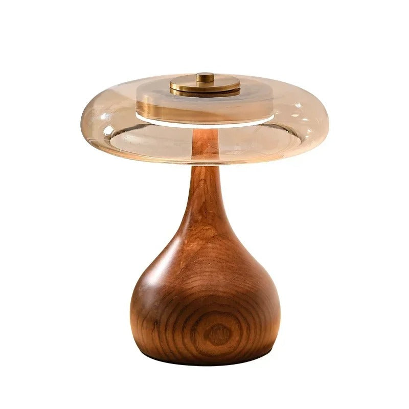 Cognara Glass Table Lamp | Modern Brass and Walnut Wood Accent Table Light In Two Lamp Heights