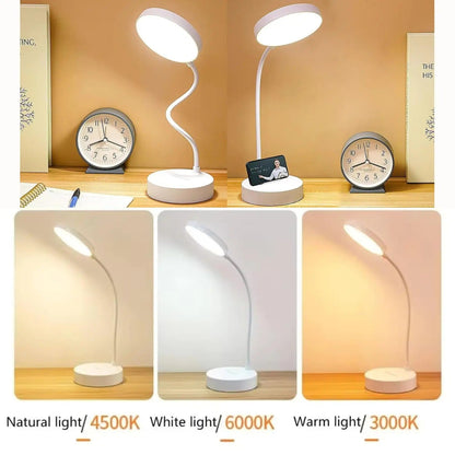 LED Desk Lamp With USB Charging | Adjustable Swan Neck Reading Light and A Phone Slot Base