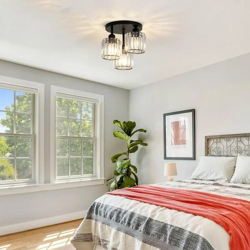 Gold Luxury Crystal Ceiling Light | 3 Light Semi Flush Mount For Bedrooms and Hallway Ceilings