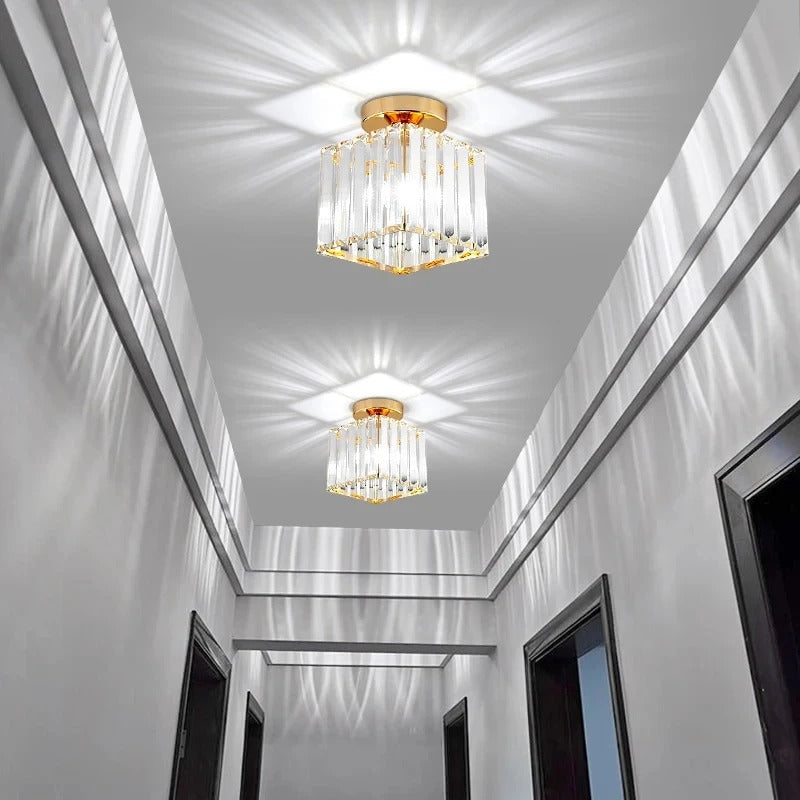 Crystal Ceiling Light | Elegant Corridor and Aisle Lamp In Round or Square Crystal Designs