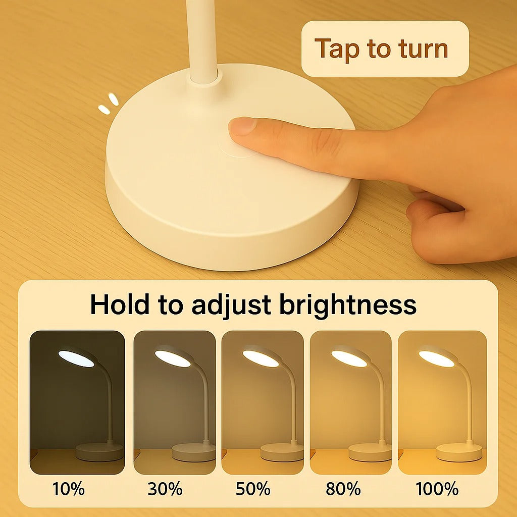 LED Desk Lamp With USB Charging | Adjustable Swan Neck Reading Light and A Phone Slot Base
