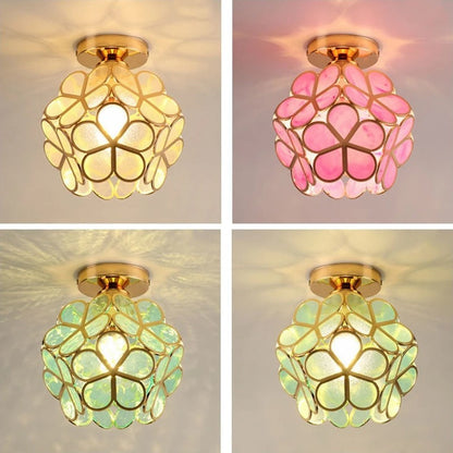 Nordic Petal Aisle Ceiling Lamp | Elegant Corridor and Bedroom Light In Three Glass Colours