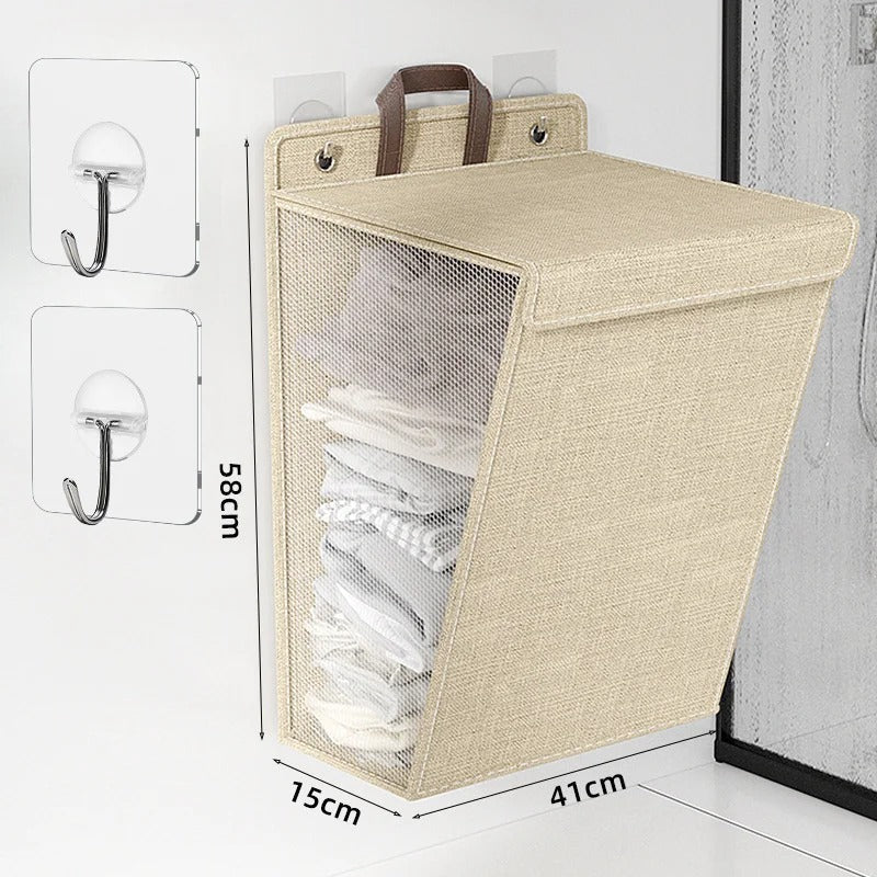 Wallnest Wall Mounted Laundry Basket | Foldable Adhesive Hamper For Small Bathrooms and Bedrooms
