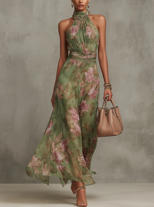 Ruth Floral Halter Neck Maxi Dress