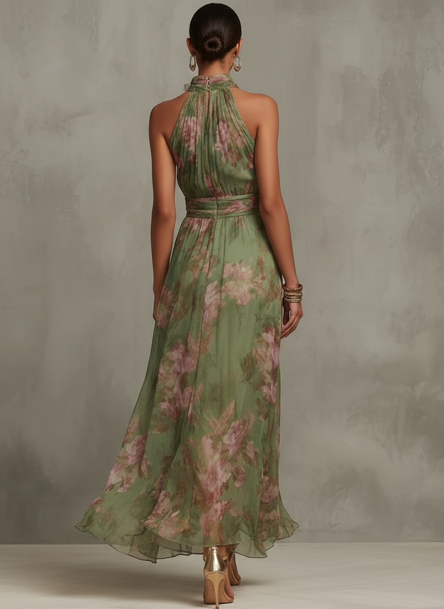 Ruth Floral Halter Neck Maxi Dress