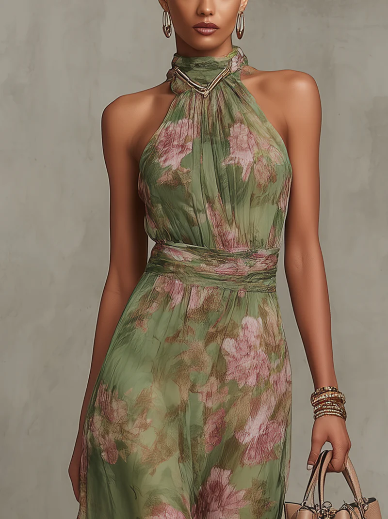 Ruth Floral Halter Neck Maxi Dress