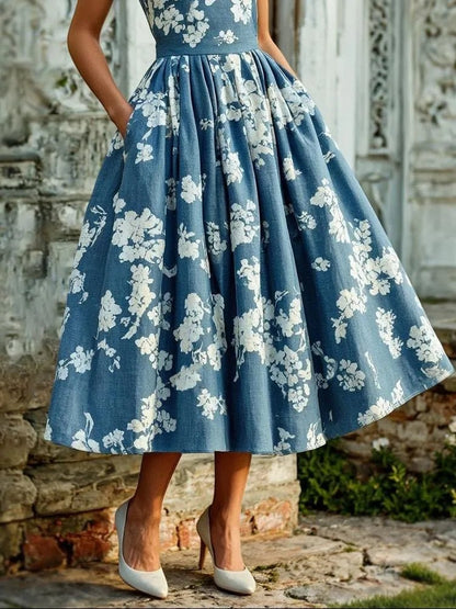 Off-Shoulder Floral Swing Midi Dress