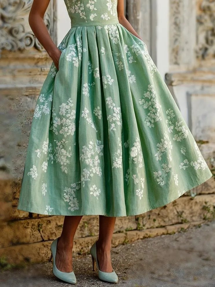 Off-Shoulder Floral Swing Midi Dress